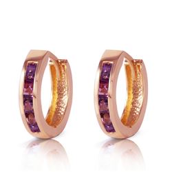 ALARRI 0.85 Carat 14K Solid Rose Gold Hoop Huggie Earrings Purple Amethyst