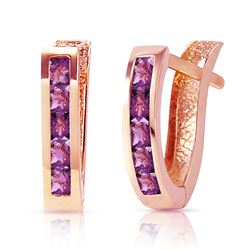 ALARRI 0.85 CTW 14K Solid Rose Gold Oval Huggie Earrings Purple Amethyst