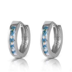 ALARRI 1.2 Carat 14K Solid White Gold Hoop Huggie Earrings Blue Topaz