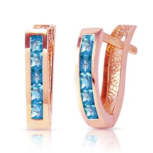 ALARRI 1.2 Carat 14K Solid Rose Gold Oval Huggie Earrings Blue Topaz