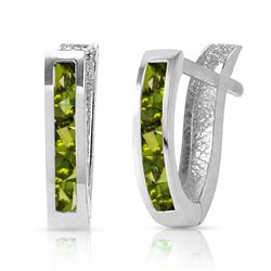 ALARRI 1 Carat 14K Solid White Gold Oval Huggie Earrings Peridot