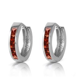 ALARRI 1.3 Carat 14K Solid White Gold Hoop Huggie Earrings Garnet