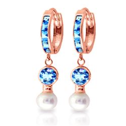 ALARRI 4.3 Carat 14K Solid Rose Gold Huggie Earrings Pearl Blue Topaz