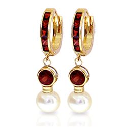 ALARRI 4.3 CTW 14K Solid Gold Huggie Earrings Pearl Garnet