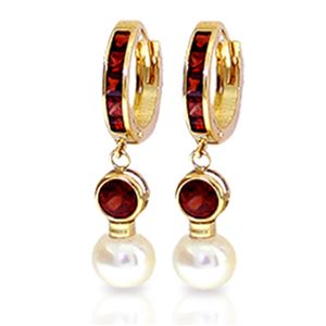 ALARRI 4.3 CTW 14K Solid Gold Huggie Earrings Pearl Garnet