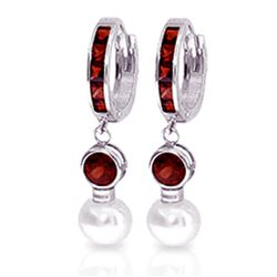 ALARRI 4.3 Carat 14K Solid White Gold Huggie Earrings Pearl Garnet