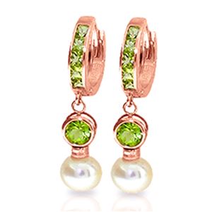 ALARRI 4.3 Carat 14K Solid Rose Gold Huggie Earrings Pearl Peridot