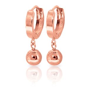 ALARRI 14K Solid Rose Gold Hoop Earrings Ball Dangling
