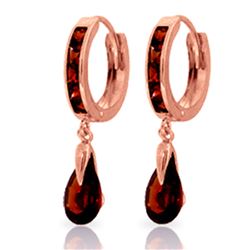 ALARRI 4.3 Carat 14K Solid Rose Gold Hoop Earrings Dangling Garnet