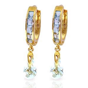 ALARRI 2.95 Carat 14K Solid Gold Hoops Earrings Aquamarine