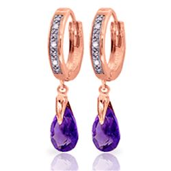 ALARRI 2.53 Carat 14K Solid Rose Gold Diamond Pear Amethyst Drop Hoops