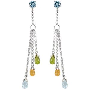 ALARRI 14K Solid White Gold Chandelier Earrings w/ Blue Topaz, Citrines & Peridots