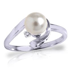 ALARRI 1.01 Carat 14K Solid White Gold Ring Natural Diamond Pearl