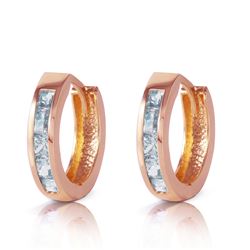 ALARRI 0.85 CTW 14K Solid Rose Gold Hoop Huggie Earrings Aquamarine