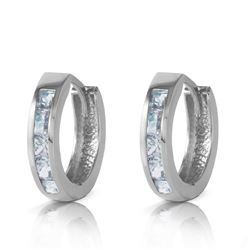 ALARRI 0.85 CTW 14K Solid White Gold Hoop Huggie Earrings Aquamarine