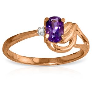ALARRI 14K Solid Rose Gold Ring w/ Diamond & Amethyst