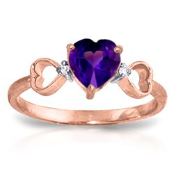 ALARRI 0.96 CTW 14K Solid Rose Gold Tri Heart Amethyst Diamond Ring