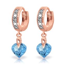 ALARRI 1.77 Carat 14K Solid Rose Gold Diamond Heart Blue Topaz Drop Hoops