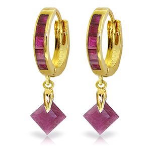 ALARRI 3.7 Carat 14K Solid Gold Hoop Earrings Dangling Ruby