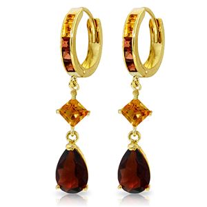 ALARRI 5.15 Carat 14K Solid Gold Huggie Earrings Dangling Garnet Citrine