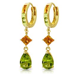 ALARRI 5.15 CTW 14K Solid Gold Huggie Earrings Dangling Peridot Citrine