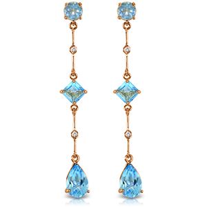 ALARRI 14K Solid Rose Gold Chandelier Earrings w/ Diamond & Blue Topaz