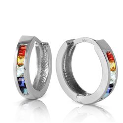 ALARRI 1.3 Carat 14K Solid White Gold Hoop Earrings Multicolor Sapphire