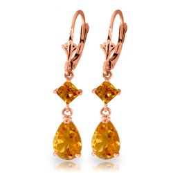 ALARRI 4.5 CTW 14K Solid Rose Gold Leverback Earrings Citrine