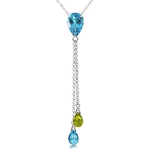 ALARRI 3.75 CTW 14K Solid White Gold Necklace Blue Topaz Peridot