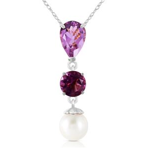 ALARRI 5.25 CTW 14K Solid White Gold Necklace Purple Amethyst Pearl