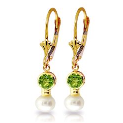 ALARRI 5.2 CTW 14K Solid Gold Leverback Earrings Pearl Peridot