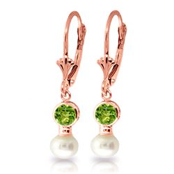 ALARRI 5.2 Carat 14K Solid Rose Gold Leverback Earrings Pearl Peridot