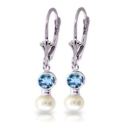 ALARRI 5.2 CTW 14K Solid White Gold Leverback Earrings Pearl Blue Topaz