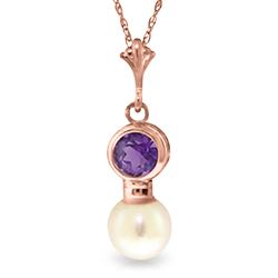 ALARRI 14K Solid Rose Gold Necklace w/ Amethyst & Pearl