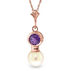 ALARRI 14K Solid Rose Gold Necklace w/ Amethyst & Pearl