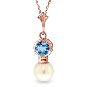 ALARRI 14K Solid Rose Gold Necklace w/ Blue Topaz & Pearl