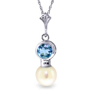 ALARRI 1.23 Carat 14K Solid White Gold Necklace Blue Topaz Pearl