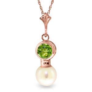 ALARRI 14K Solid Rose Gold Necklace w/ Peridot & Pearl