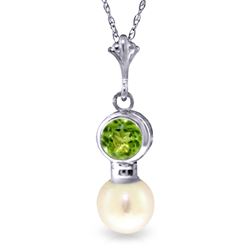 ALARRI 1.23 Carat 14K Solid White Gold Necklace Peridot Pearl