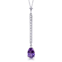 ALARRI 14K Solid White Gold Necklace w/ Diamonds & Amethyst