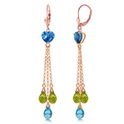 ALARRI 14K Solid Rose Gold Chandelier Earrings Briolette Blue Topaz & Peridots