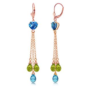 ALARRI 14K Solid Rose Gold Chandelier Earrings Briolette Blue Topaz & Peridots