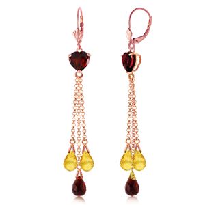 ALARRI 14K Solid Rose Gold Chandelier Earrings w/ Briolette Garnets & Citrines