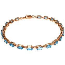 ALARRI 14K Solid Rose Gold Tennis Bracelet w/ Blue Topaz