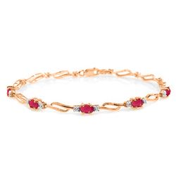 ALARRI 14K Solid Rose Gold Tennis Bracelet w/ Rubies & Diamonds