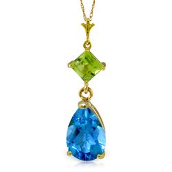 ALARRI 2 CTW 14K Solid Gold Fresh Waters Blue Topaz Peridot Necklace