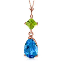 ALARRI 2 Carat 14K Solid Rose Gold Necklace Blue Topaz Peridot