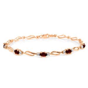 ALARRI 14K Solid Rose Gold Tennis Bracelet w/ Garnets & Diamond