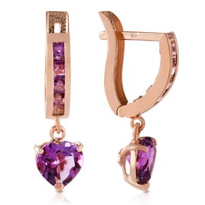 ALARRI 3.2 Carat 14K Solid Rose Gold V-shape Hoop Earrings Heart Amethyst