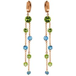 ALARRI 14K Solid Rose Gold Chandelier Earrings w/ Peridots & Blue Topaz